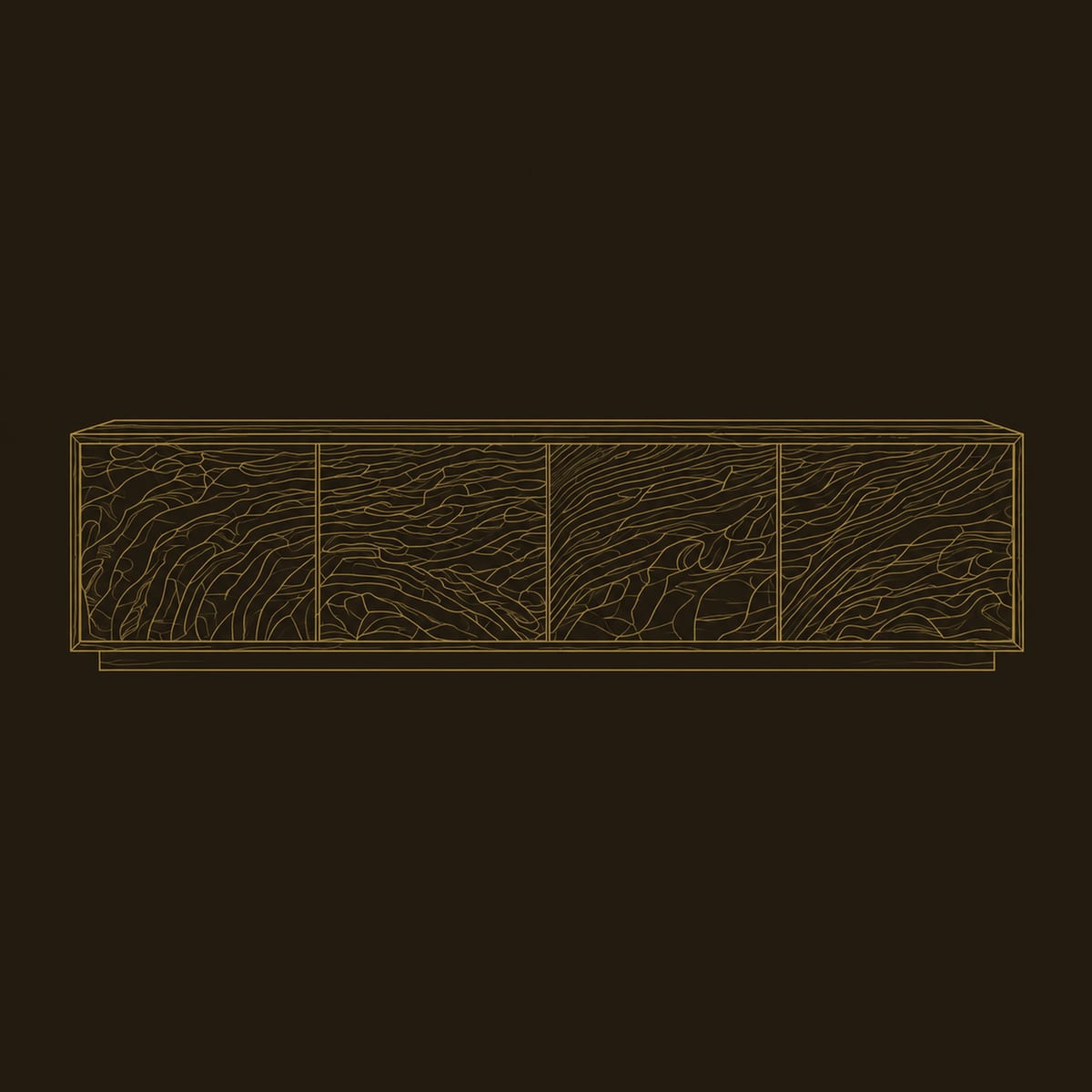 Four Door TV Stand With Deep Rippled Carved Fronts dimension diagram
