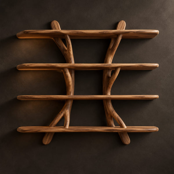 Four Tier Branch Frame Shelves With Wide Wood Planks