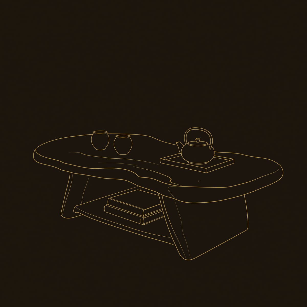 Free Form Coffee Table in Figured Wood for a Living Room dimension diagram