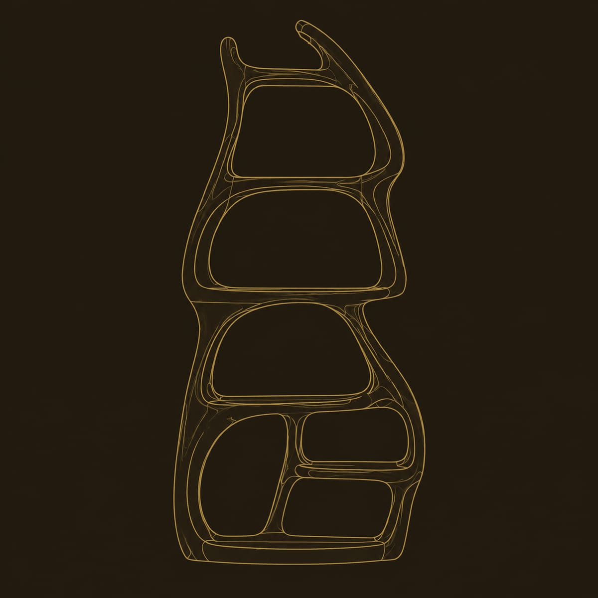 Freeform Bookshelf With Stacked Oval Cubbies And Tree Trunk Form dimension diagram