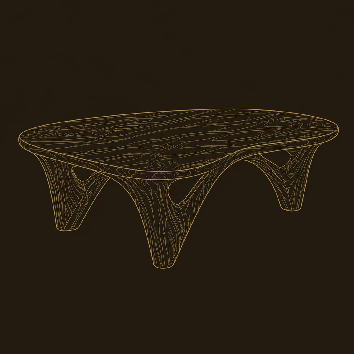 Freeform Coffee Table With Sculpted Arch Legs And Soft Edge Top dimension diagram