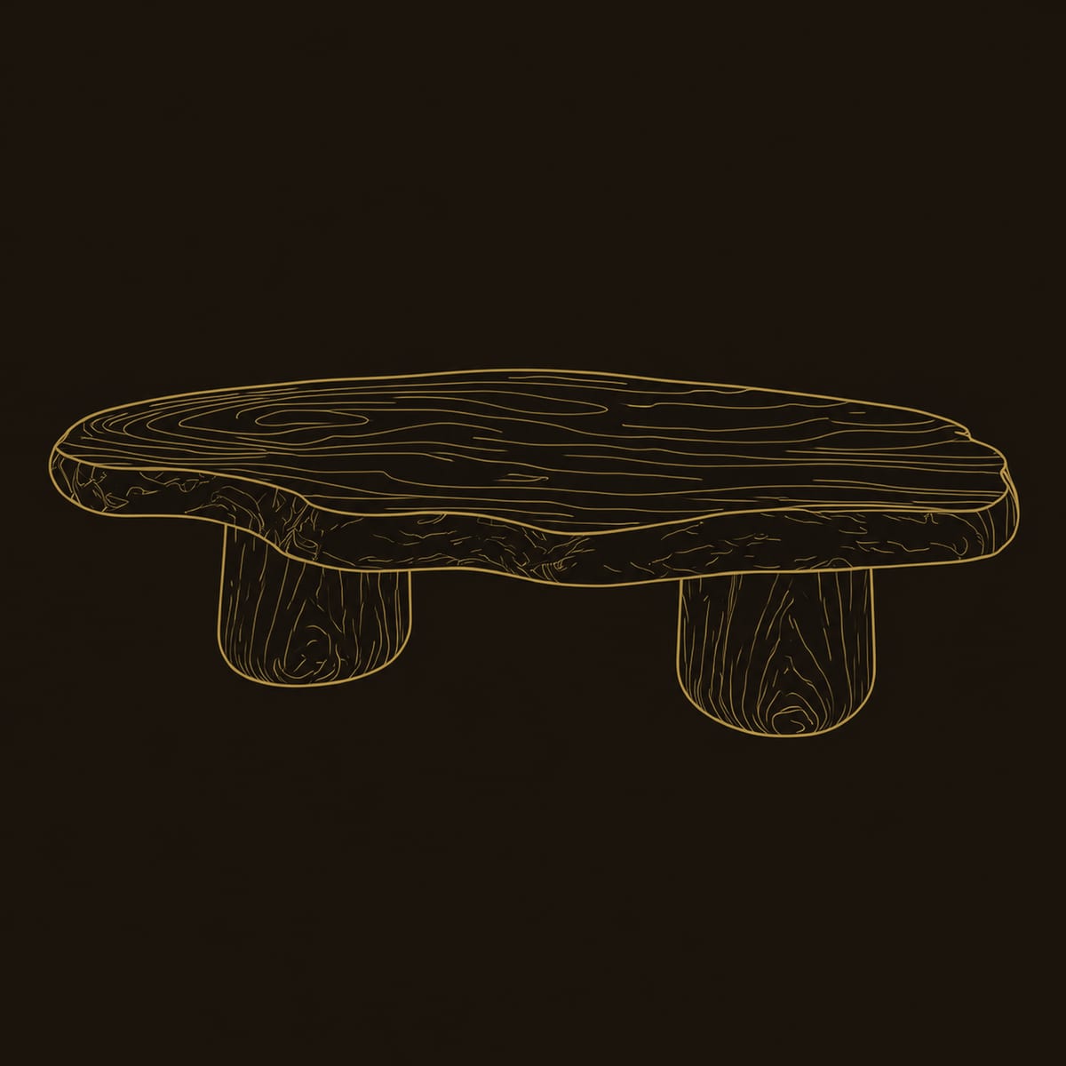 Freeform Coffee Table With Wavy Edge Top And Two Cylinder Legs dimension diagram