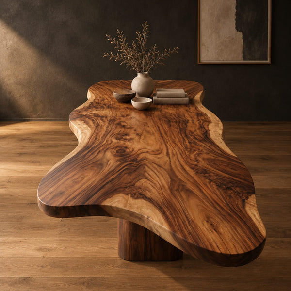 Freeform Live Edge Table Top With Lobed Sides And Golden Grain