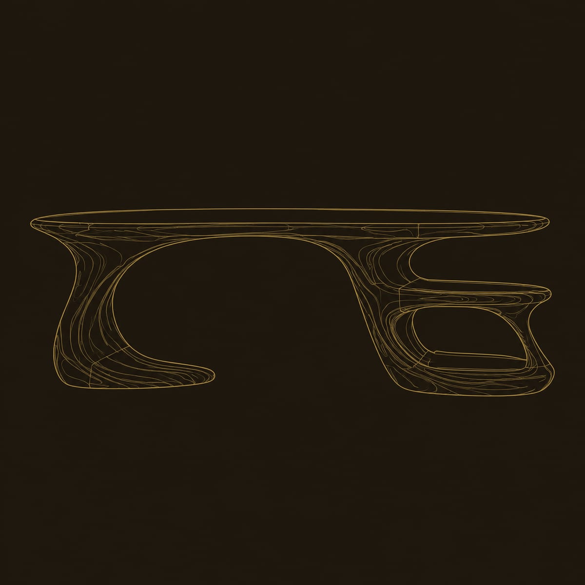 Freeform Oval Desk With Sculpted Base And Open Shelves dimension diagram