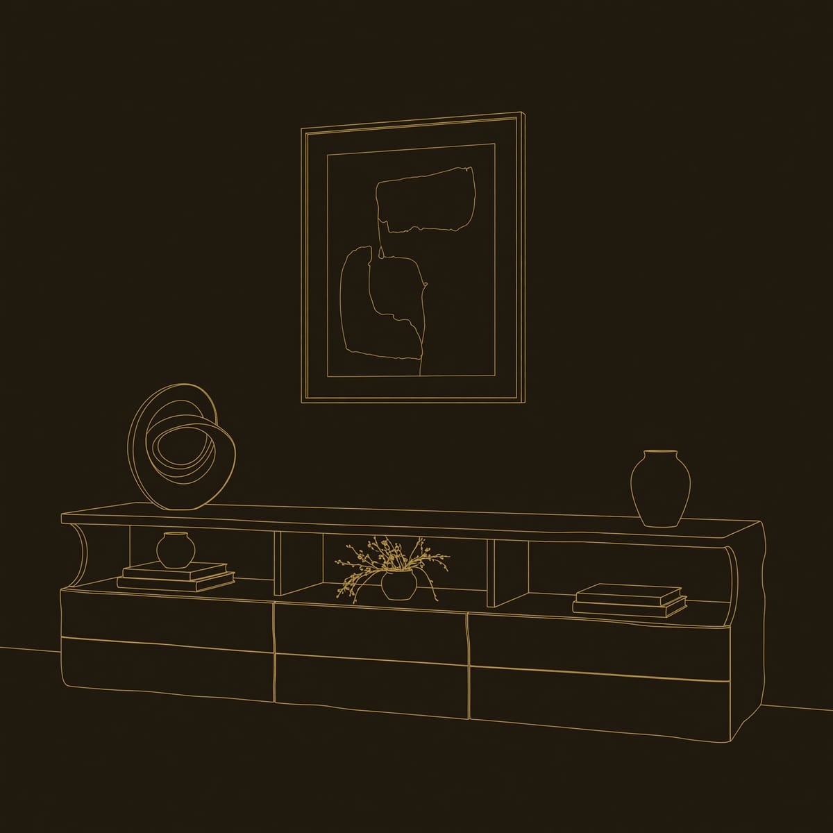 Hand Hewn Lower Fronts, TV Cabinet with Three Open Cubbies dimension diagram