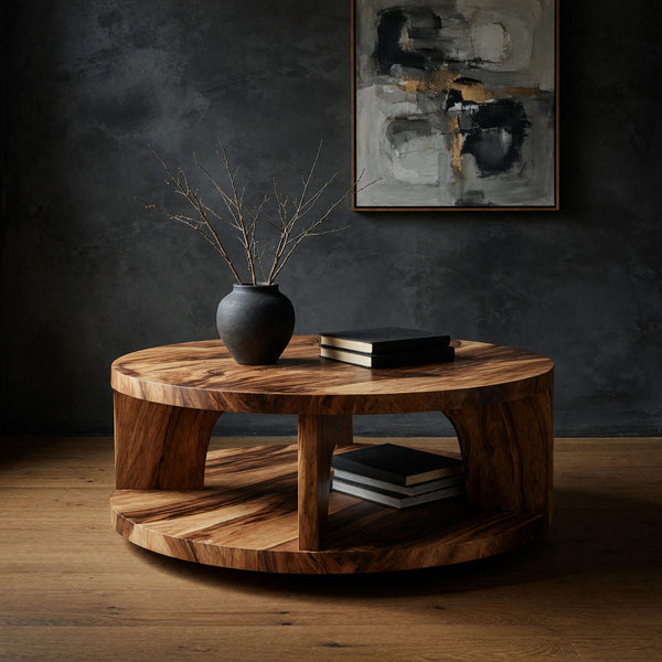 Hollowdrum Round Coffee Table, Two Tiers with Arched Openings