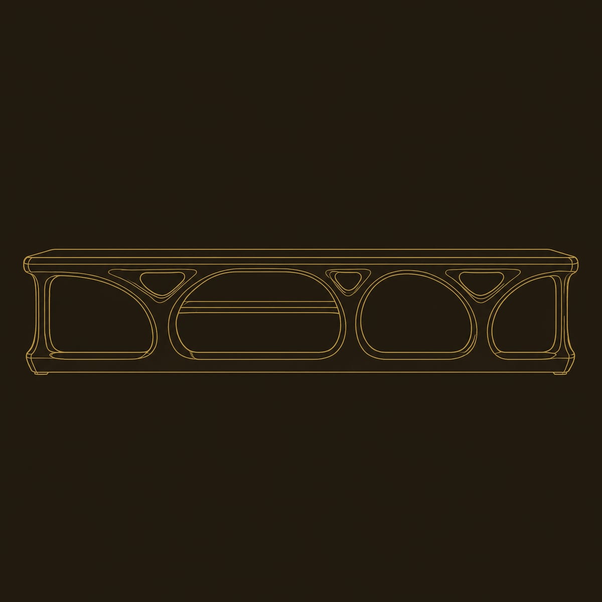Hollowed Arch TV Stand With Open Shelf Bays dimension diagram