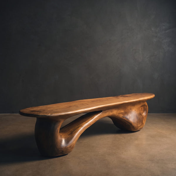 Organic Bench With Carved Design For Living Room