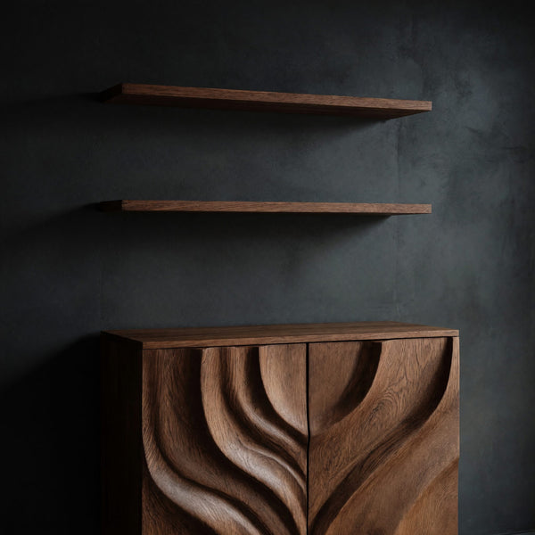 Solid Wood Corner Wall Bathroom Shelf Cabinet Symmetrical Carved Doors