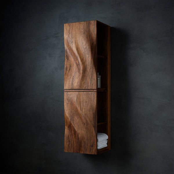 Solid Wood Corner Wall Bathroom Shelf Luxury Cabinet Wave Carved Doors