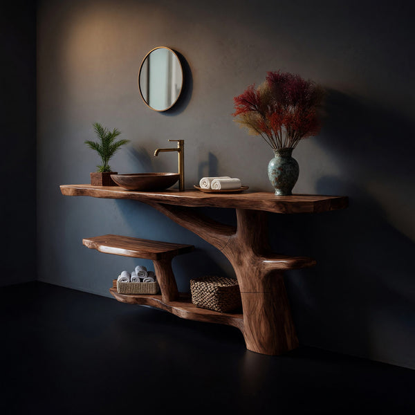 Solid Wood Live Edge Vanity Handcrafted Bathroom Natural Luxury Spa Bath