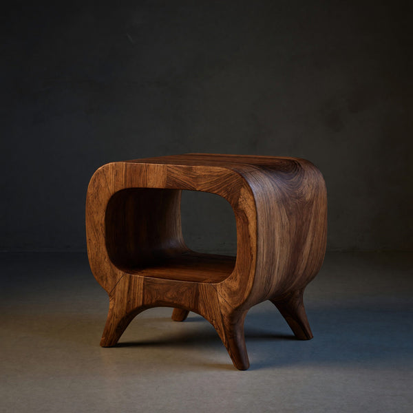 Solid Wood Nightstand With Rounded Edges Bedroom