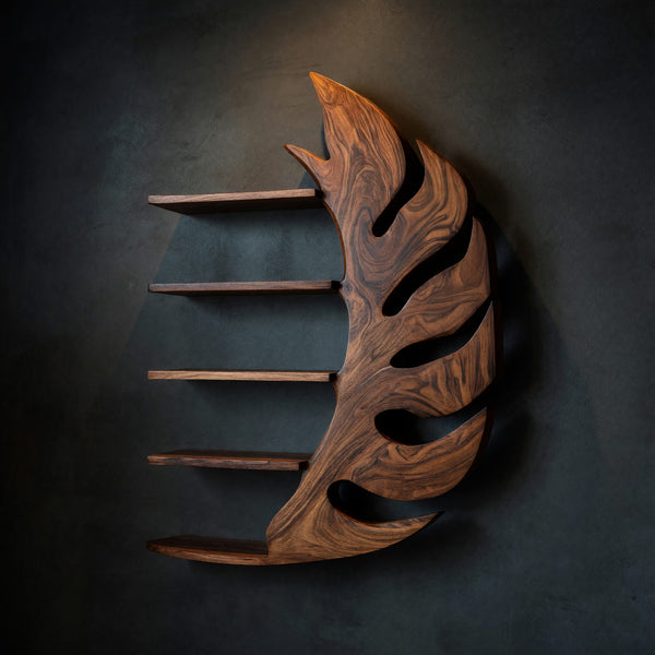 Solid Wood Corner Wall Bathroom Shelf Artistic Leaf