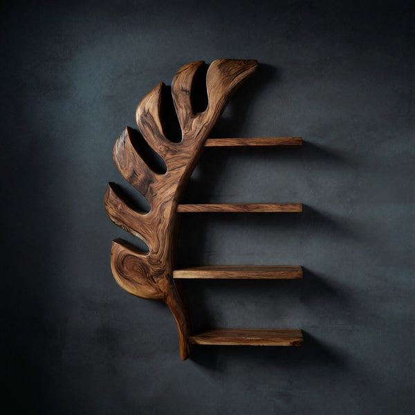 Solid Wood Corner Wall Bathroom Shelf Tropical Leaf