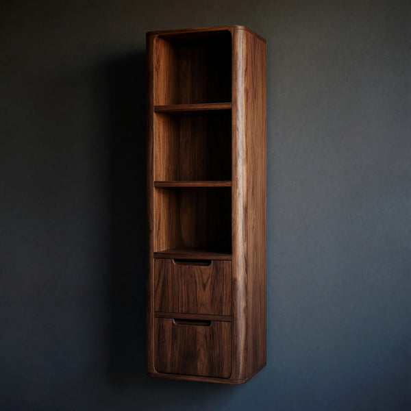 Solid Wood Corner Wall Bathroom Shelf Tall Cabinet With Five Tiers