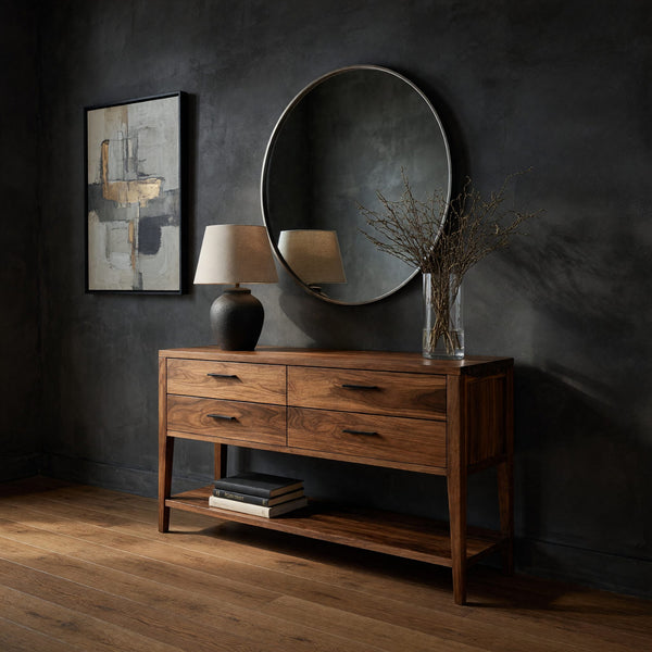 Hand-Fitted Console Table with Four Drawers in Walnut