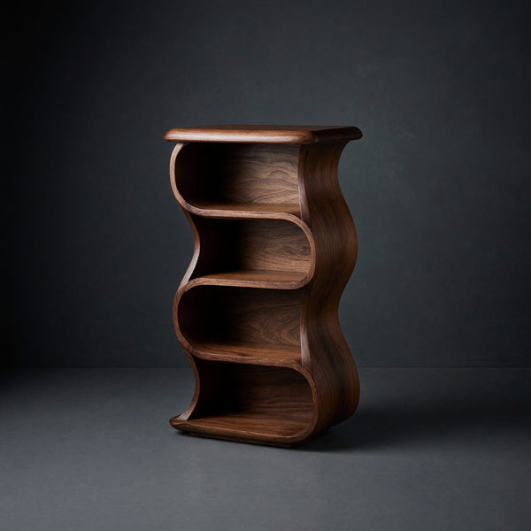 Solid Wood Nightstand Minimalist Sculptural With Open Shelf Bedroom