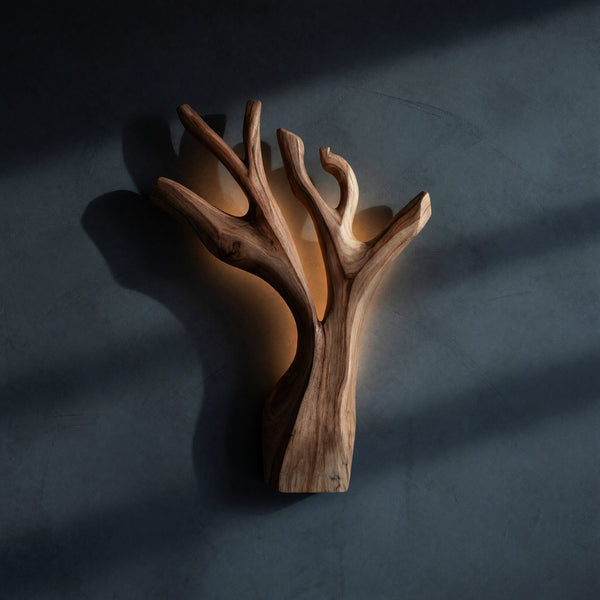 Artistic Branch Style Wooden Wall Lamp For Bedroom