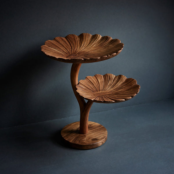 Wooden Side Table With Leaf Shape Top For Living Room