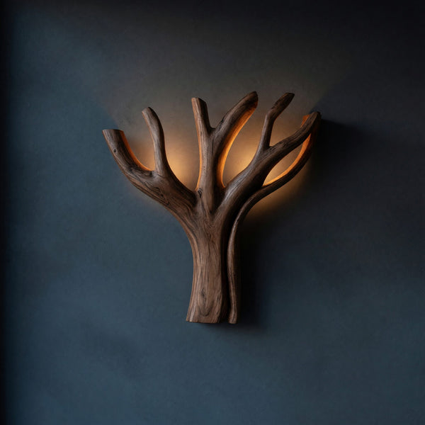 Modern Sculptural Wooden Lamp For Elegant Bedroom Interior