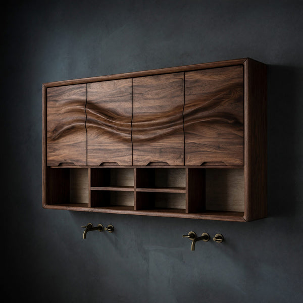 Solid Wood Bathroom Cabinet Wave Panel Primary
