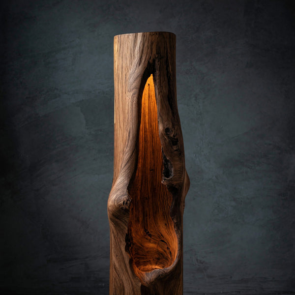 Rustic Wooden Floor Lamp Sculptural Design For Cozy Bedroom
