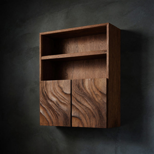Solid Wood Corner Wall Bathroom Shelf Cabinet Open Design