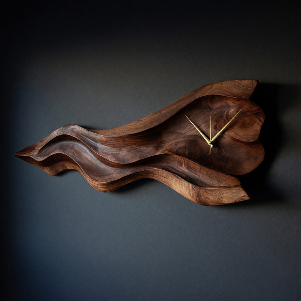 Solid Wood Clock Luxury Sculptural Wall Statement Living Room