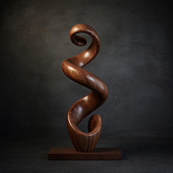 Solid Wood Sculpture Wall Art Rustic Large Twisted Spiral Floor Office