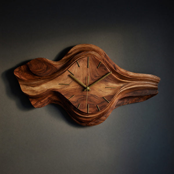 Solid Wood Clock Wall Wave Design Bedroom Wall