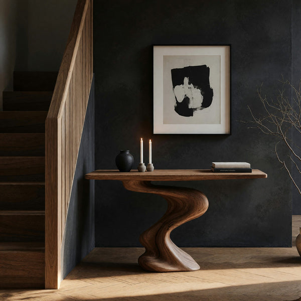S-Curve Pedestal Console Table in Solid Hardwood