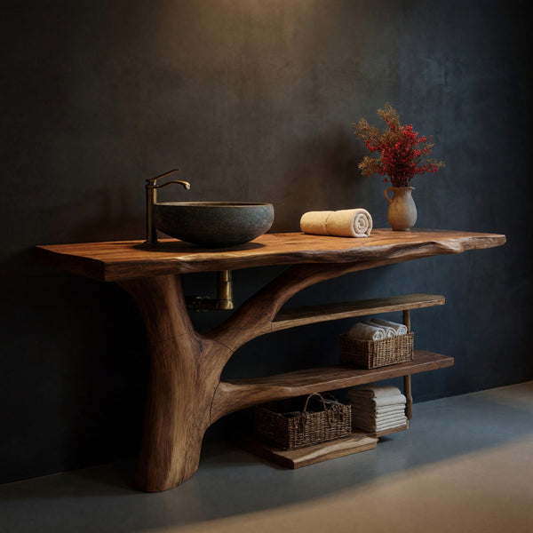 Solid Wood Live Edge Vanity Mid Century Solid Bathroom Organic Design