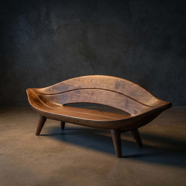Mid Century Curved Cane Back Bench For Lounge Interior Area