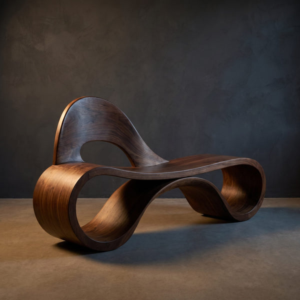 Artistic Wooden Bench With Flowing Sculpture For Luxury Interior