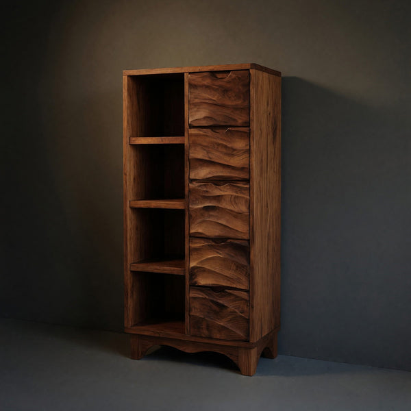 Solid Wood Corner Wall Bathroom Shelf Cabinet With Open Shelves Drawers