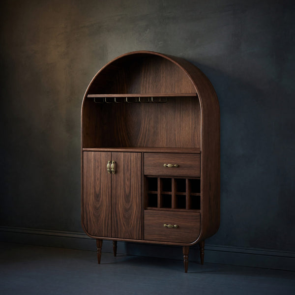 Solid Wood Bar Cabinet Arched Wine With Storage Dining Room