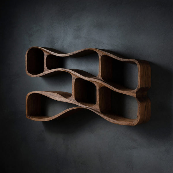 Solid Wood Corner Wall Bathroom Shelf Sculptural Storage Modern