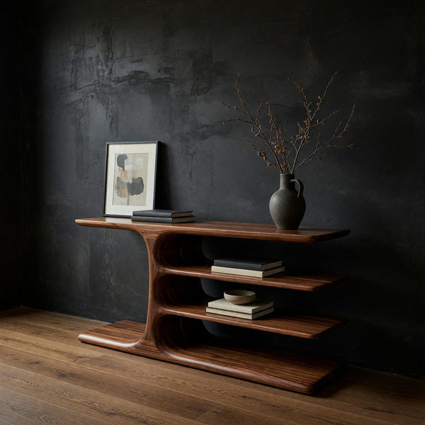 Console Table on a Sculpted Center Spine, Solid Walnut