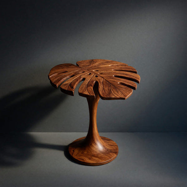 Handmade Wooden Side Table Leaf Shape Top For Sofa Side