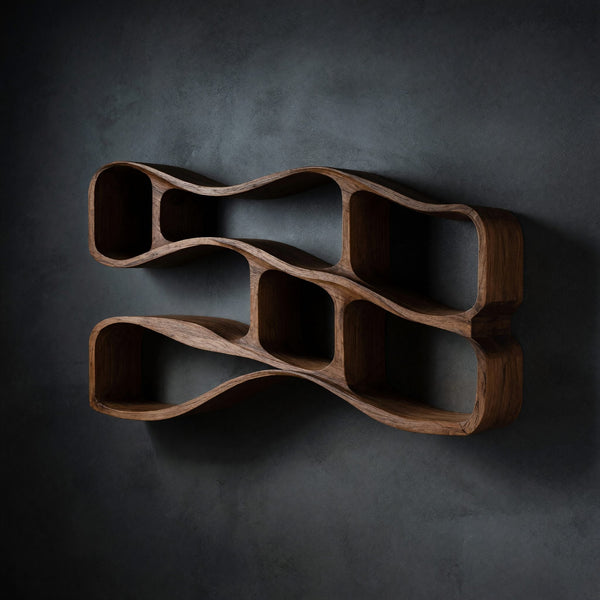 Solid Wood Corner Wall Bathroom Shelf Sculptural Storage Modern
