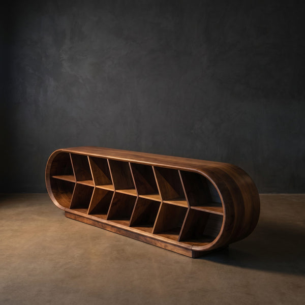 Mid Century Curved Tv Stand For Luxury Suite Interior