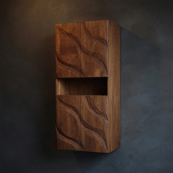 Solid Wood Corner Wall Bathroom Shelf Cabinet Waves Design