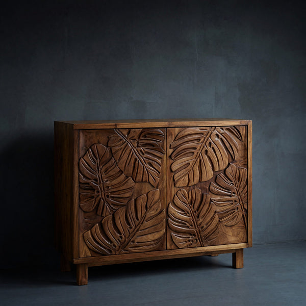 Solid Wood Sideboard With Leaf Carved Doors Home