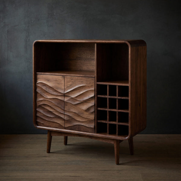 Solid Wood Bar Cabinet Wine Storage Natural Living Room