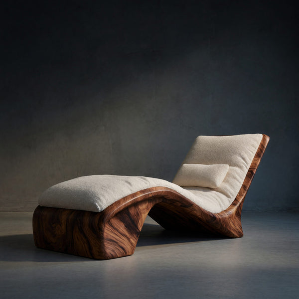 Solid Wood Day Bed Sculptural Chaise Lounge Coastal Modern Oceanfront Residence