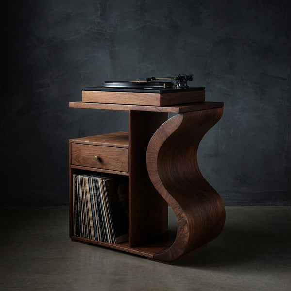 Solid Wood Record Player Stand Wave Vinyl Cabinet Boho Retreat