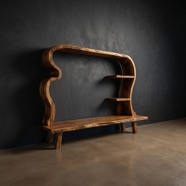 Wood Tv Stand With Undulating Frame For Living Room Decor