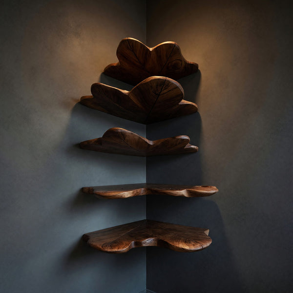 Solid Wood Corner Shelf Leaf Floating Bedroom Wall Decor Display