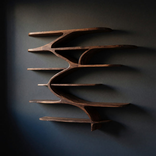 Solid Wood Wall Mounted Shelf Sculptural Natural Modern Home