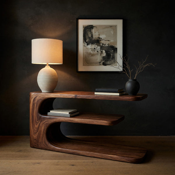 Folded Ribbon Console Table with a Sculpted Loop Base